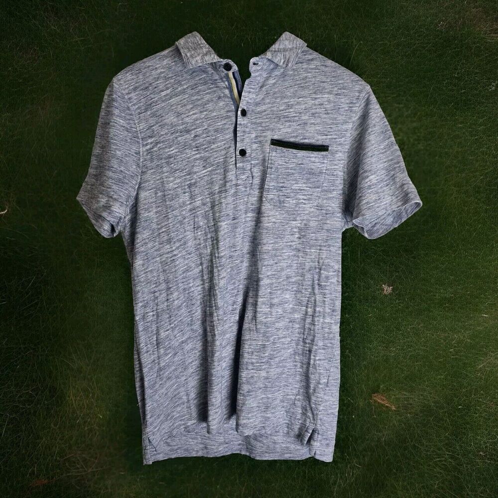 Banana Republic Polo Shirt Men Medium Blue Heathered Nautical Golf Preppy